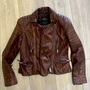 AllSaints Slim Fit Leather Biker Jacket